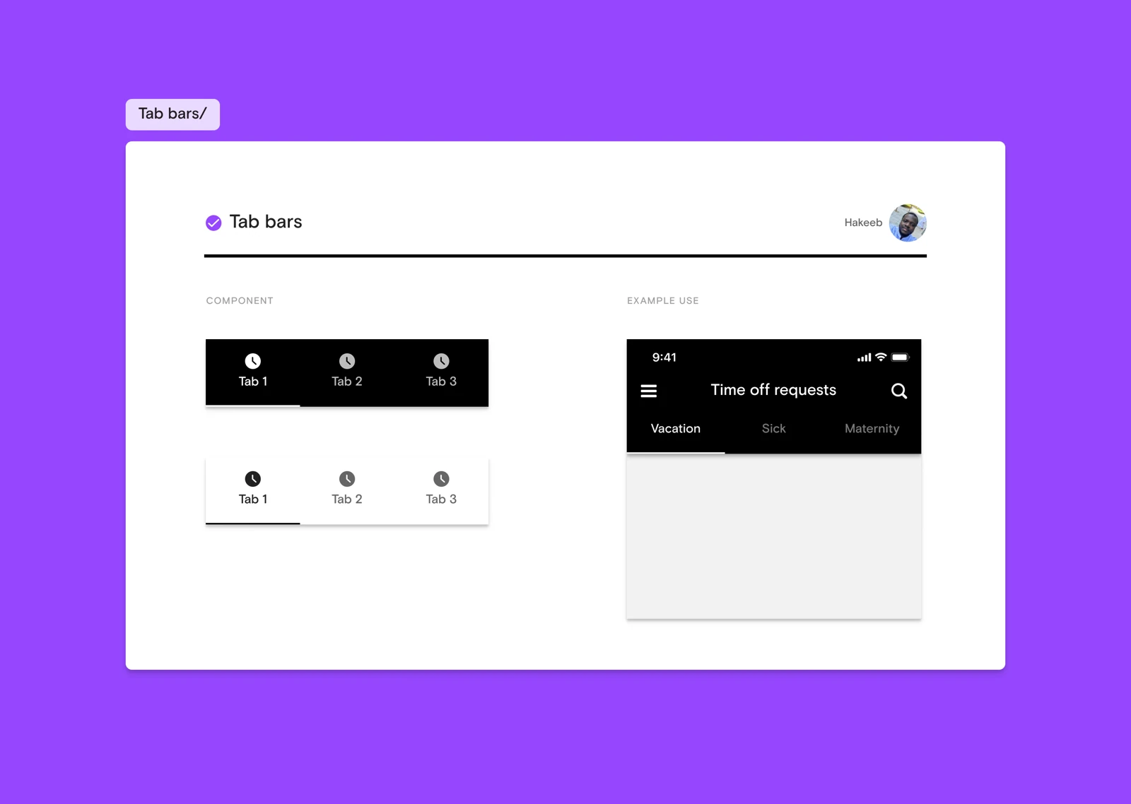 Bayzat tab bar components in black, white and purple.