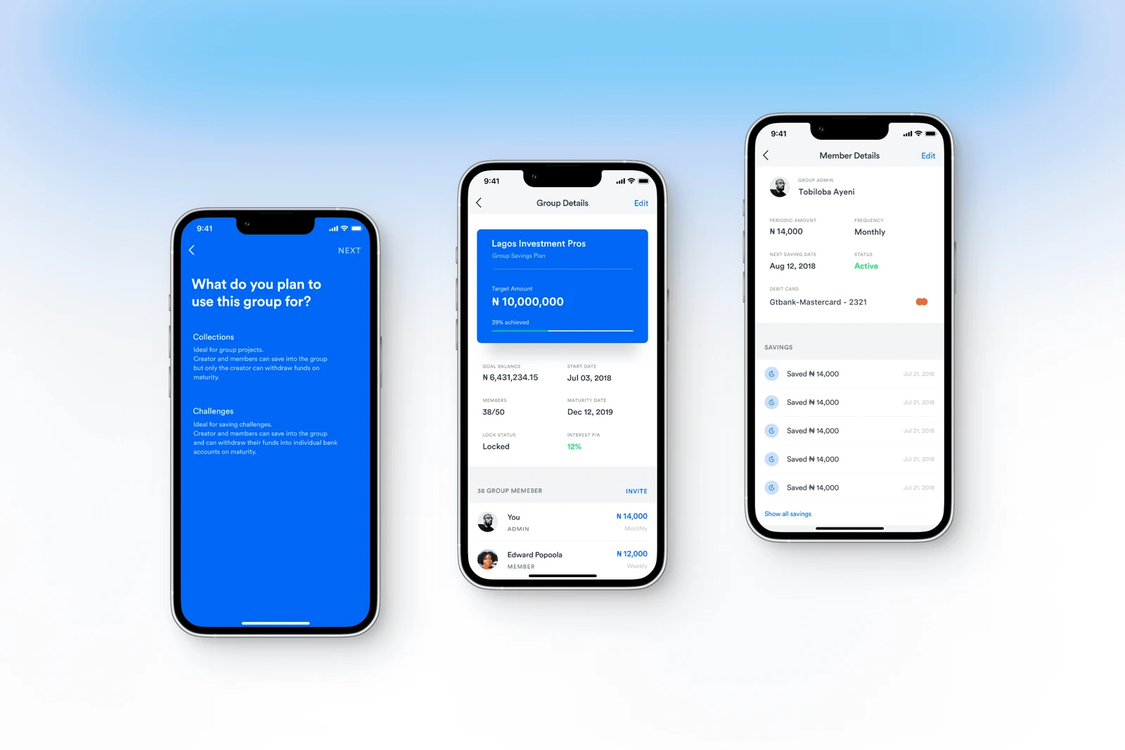 Cowrywise saving circle setup, savings plan and members list.