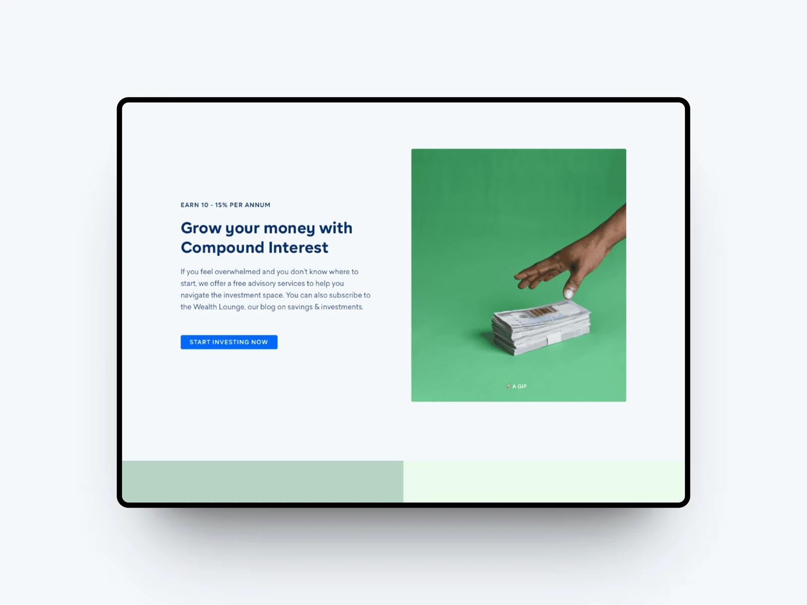 Cowrywise compound-interest page with a hand holding money.